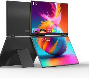 16" Foldable Laptop Screen Extender, Dual Portable Monitors. | 1200P, Plug & Play, All-Metal, Ultra Slim, Extend/Mirror/Splicing/Flip Mode, USB-C/HDMI, Low Blue Light, Speaker, for Win/Mac 16" Foldable Laptop Screen Extender, Dual Portable Monitors. | 1200P, Plug & Play, All-Metal, Ultra Slim, Extend/Mirror/Splicing/Flip Mode, USB-C/HDMI, Low Blue Light, Speaker, for Win/Mac