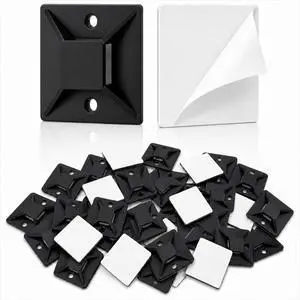 100 PCS 1" Adhesive Cable Tie Mounts Strong Sticky Back Nylon Wire Holders for Cable Management in Home, Office, Car & Christmas Lights (BLACK-100) 100 PCS 1" Adhesive Cable Tie Mounts Strong Sticky Back Nylon Wire Holders for Cable Management in Home, Office, Car & Christmas Lights (BLACK-100)