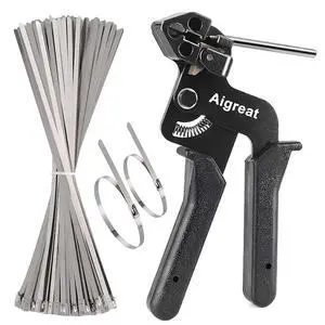 200PCS Metal tie wrap gun Kit, Stainless Steel Cable Tie Gun Adjustable Tensioning and Cutting Tool with 200pcs 304 Self-Locking Stainless Steel Cable Ties of sizes 4.6x270mm 200PCS Metal tie wrap gun Kit, Stainless Steel Cable Tie Gun Adjustable Tensioning and Cutting Tool with 200pcs 304 Self-Locking Stainless Steel Cable Ties of sizes 4.6x270mm