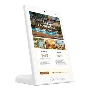 OptiKiosk 10 - Countertop Digital Signage Kiosk, 10.1" HD Touchscreen Display with Wi-Fi, Ethernet & Bluetooth, Software, Optional Background Music OptiKiosk 10 - Countertop Digital Signage Kiosk, 10.1" HD Touchscreen Display with Wi-Fi, Ethernet & Bluetooth, Software, Optional Background Music