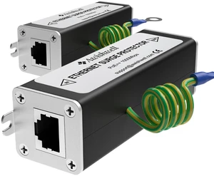 20KA Ethernet Surge Protector Gigabit, 2 Pack PoE++ RJ45 Lightning Arrestor CAT5/CAT6 Network Thunder Protector with Transformer, Mounting Flange, GDT Metal Shielded LAN Surge Protection 20KA Ethernet Surge Protector Gigabit, 2 Pack PoE++ RJ45 Lightning Arrestor CAT5/CAT6 Network Thunder Protector with Transformer, Mounting Flange, GDT Metal Shielded LAN Surge Protection