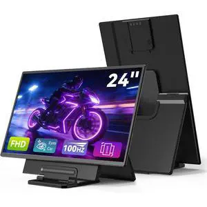 Large Portable Monitor 24 inch - 1080P FHD 100Hz Travel Monitor, 125% sRGB IPS Laptop Screen Extender, VESA Compatible, Height Adjustable Detachable Stand with USB-C HDMI for Work Gaming Office Home Large Portable Monitor 24 inch - 1080P FHD 100Hz Travel Monitor, 125% sRGB IPS Laptop Screen Extender, VESA Compatible, Height Adjustable Detachable Stand with USB-C HDMI for Work Gaming Office Home