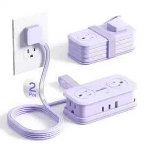 2 Pcs Travel Power Strip, Extension Cord with Multiple Outlets, 3.3FT Wrapped Extension Flat Plug Power Strip with 4 AC Outlets for Travel, Hotel, Cruise Approved, No Surge Protection, Purple 2 Pcs Travel Power Strip, Extension Cord with Multiple Outlets, 3.3FT Wrapped Extension Flat Plug Power Strip with 4 AC Outlets for Travel, Hotel, Cruise Approved, No Surge Protection, Purple