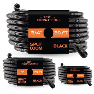 Split Wire Loom Flex-Guard Convoluted Tubing Protective Split Cable Sleeves for Auto Home Industrial Electrical Wires Chemical Resistant Conduit Black (1/4", 1/2", 3/4" - 20 ft) Split Wire Loom Flex-Guard Convoluted Tubing Protective Split Cable Sleeves for Auto Home Industrial Electrical Wires Chemical Resistant Conduit Black (1/4", 1/2", 3/4" - 20 ft)