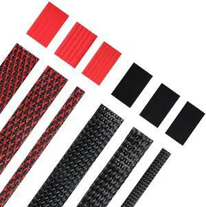 96ft Wire Loom Braided Cable Sleeve Covers Cord Management with 127 Pcs Tube Heat Shrinkable for Audio Video Cable Cord Protectors from Pets (1/2, 1/4, 3/8 Inch,Black and Red) 96ft Wire Loom Braided Cable Sleeve Covers Cord Management with 127 Pcs Tube Heat Shrinkable for Audio Video Cable Cord Protectors from Pets (1/2, 1/4, 3/8 Inch,Black and Red)