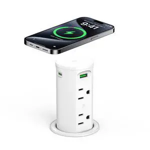 Pop Up Outlet for Countertop with 15W Wireless Charging Pad,Recessed Power Strip 2.5-Inch Hole,65W GaN USB C,Tamper Resistant Receptacle,4 USB,4 Outlets for Kitchen,Office Desk,ETL Listed (White) Pop Up Outlet for Countertop with 15W Wireless Charging Pad,Recessed Power Strip 2.5-Inch Hole,65W GaN USB C,Tamper Resistant Receptacle,4 USB,4 Outlets for Kitchen,Office Desk,ETL Listed (White)