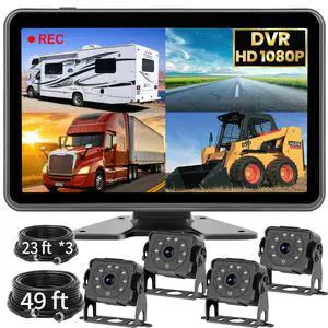 4-Wired Backup Camera System, 10.1" HD Touch Monitor for Truck/RV | 1080P Side Rear View Cameras with Quad Split Monitor, DVR Recording Waterproof IR Night Vision for Trailer/Tractor/Semi-Truck 4-Wired Backup Camera System, 10.1" HD Touch Monitor for Truck/RV | 1080P Side Rear View Cameras with Quad Split Monitor, DVR Recording Waterproof IR Night Vision for Trailer/Tractor/Semi-Truck