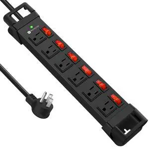 Heavy Duty Power Strip with 1200J Surge Protector,14 Gauge,Black,6FT | Individual Switch with Multiple Outlets,for Home Office Workshop Garage,ETL Listed Heavy Duty Power Strip with 1200J Surge Protector,14 Gauge,Black,6FT | Individual Switch with Multiple Outlets,for Home Office Workshop Garage,ETL Listed