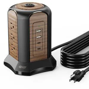 Power Strip Tower, Desktop Charging Station,10 Ft Extension Cord | 1080J Surge Protector, 9 Outlets 4 USB Ports (2 USB C), Flat Plug Power Tower with Multiple Outlets, Home, Office, Dorm,Brown Power Strip Tower, Desktop Charging Station,10 Ft Extension Cord | 1080J Surge Protector, 9 Outlets 4 USB Ports (2 USB C), Flat Plug Power Tower with Multiple Outlets, Home, Office, Dorm,Brown