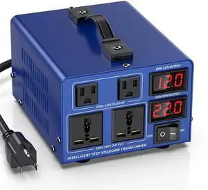 2000 watt Voltage Conversion Transformer Heavy-Duty Step-up/Step-Down AC 110V/120V/220V/240V Power Conversion, with resettable Circuit Breaker Protection, with US Power Cord, LCD Display 2000 watt Voltage Conversion Transformer Heavy-Duty Step-up/Step-Down AC 110V/120V/220V/240V Power Conversion, with resettable Circuit Breaker Protection, with US Power Cord, LCD Display