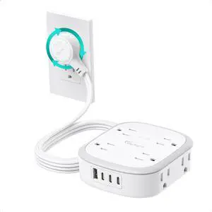 360° Rotating Flat Plug Surge Protector Power Strip, 6 FT Extension Cord | 8 AC Outlets and 4 USB Ports (3 USB C), Wall Mount, Outlet Extender with Power Switch, Home Office Dorm Essentials, White 360° Rotating Flat Plug Surge Protector Power Strip, 6 FT Extension Cord | 8 AC Outlets and 4 USB Ports (3 USB C), Wall Mount, Outlet Extender with Power Switch, Home Office Dorm Essentials, White