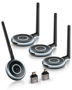 Wireless HDMI Transmitter and 3 Receivers - Up to 8 Receivers, Plug and Play, 5.8G HDMI Wireless Extender for PC, Laptop, Camera, Cable Box to Multiple TVs, Monitors, Projectors - 165FT/50M Wireless HDMI Transmitter and 3 Receivers - Up to 8 Receivers, Plug and Play, 5.8G HDMI Wireless Extender for PC, Laptop, Camera, Cable Box to Multiple TVs, Monitors, Projectors - 165FT/50M
