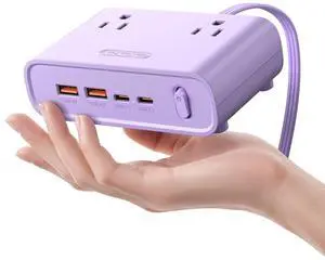 Flat Plug Power Strip, Desktop Charging Station with 25W USB C Ports, Purple Extension Cord with 4 AC Outlets, 5ft Flat Extension Cord for Home Office, Dorm Room Essentials Flat Plug Power Strip, Desktop Charging Station with 25W USB C Ports, Purple Extension Cord with 4 AC Outlets, 5ft Flat Extension Cord for Home Office, Dorm Room Essentials