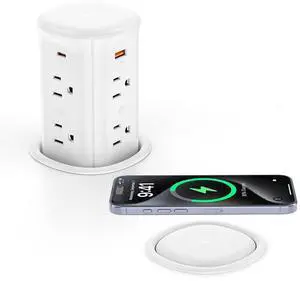 Pop Up Countertop Outlet with 15W Wireless Charger,4 USB/8 AC | 6FT Cord,Fits 3.15" Hole,30W USB,20W Outlet,Pop up Outlet for Conference Table,Kitchen Island,ETL Listed Pop Up Countertop Outlet with 15W Wireless Charger,4 USB/8 AC | 6FT Cord,Fits 3.15" Hole,30W USB,20W Outlet,Pop up Outlet for Conference Table,Kitchen Island,ETL Listed