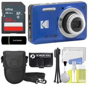 Kodak PIXPRO FZ55 Blue 16MP Digital Camera 5X Optical Zoom 28mm Wide Angle 1080P Full HD Video 2.7" LCD Camera + 64GB Card and Reader + Case + Memory Wallet + Tripod + Cleaning Bundle Kodak PIXPRO FZ55 Blue 16MP Digital Camera 5X Optical Zoom 28mm Wide Angle 1080P Full HD Video 2.7" LCD Camera + 64GB Card and Reader + Case + Memory Wallet + Tripod + Cleaning Bundle