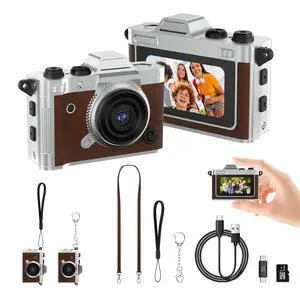 Tiny Digital Camera, Vintage Mini Keychain Camera for Teens and Beginners, Premium Leather Portable Pocket Camera with 16GB Card, 2K HD Video Recorder for Travel and Vlogging, Brown Tiny Digital Camera, Vintage Mini Keychain Camera for Teens and Beginners, Premium Leather Portable Pocket Camera with 16GB Card, 2K HD Video Recorder for Travel and Vlogging, Brown