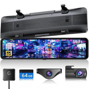 T860+ Mirror Dash Cam 4K Front and 2.5K Rear, Rear View Mirror Camera | Detached Front Camera, 3X Zoom Backup Camera, 64GB Card Included, Night Vision, WDR, Parking Assist, GPS T860+ Mirror Dash Cam 4K Front and 2.5K Rear, Rear View Mirror Camera | Detached Front Camera, 3X Zoom Backup Camera, 64GB Card Included, Night Vision, WDR, Parking Assist, GPS