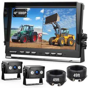 2 Wired Rear View Backup Camera System, 10" 1080P Monitor IP69K Waterproof Vibration-Proof 10G Reverse Camera, Quad Split Screen for Tractor, Truck, Trailer, Combine, Heavy Equipment, BH102 2 Wired Rear View Backup Camera System, 10" 1080P Monitor IP69K Waterproof Vibration-Proof 10G Reverse Camera, Quad Split Screen for Tractor, Truck, Trailer, Combine, Heavy Equipment, BH102