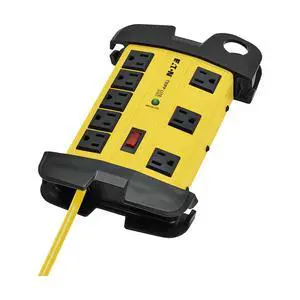 Eaton TLM825SA Heavy Duty Power Strip with Surge Protection, 8 Outlets, 3900 Joules, Yellow Metal Housing, 25ft Cord, Keyhole Mounting Slots, Cord Wrap, Industrial Garage Work Shop Bench Eaton TLM825SA Heavy Duty Power Strip with Surge Protection, 8 Outlets, 3900 Joules, Yellow Metal Housing, 25ft Cord, Keyhole Mounting Slots, Cord Wrap, Industrial Garage Work Shop Bench