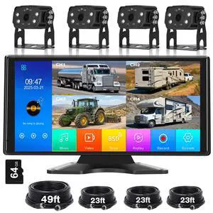 10.36'' Touch Screen Wired RV Truck Backup Camera System with 4 Cameras | Included 64GB Card, 1080P IP69 Waterproof IR Night Vision Dash Cam, 4CH DVR Loop Recording with BSD for Semi-Truck Horse 10.36'' Touch Screen Wired RV Truck Backup Camera System with 4 Cameras | Included 64GB Card, 1080P IP69 Waterproof IR Night Vision Dash Cam, 4CH DVR Loop Recording with BSD for Semi-Truck Horse