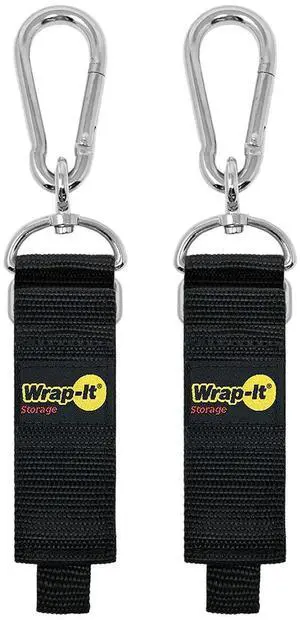 Hook 'n Hang Straps - 12" (2-Pack) Black | Carabiner Straps to Use as Extension Cord Holder Heavy Duty Straps with Hooks for Cord Storage or Garden Hose Strap Hook 'n Hang Straps - 12" (2-Pack) Black | Carabiner Straps to Use as Extension Cord Holder Heavy Duty Straps with Hooks for Cord Storage or Garden Hose Strap