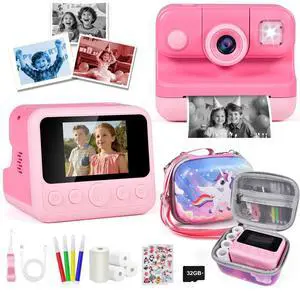 Kids Instant Print Camera with Carrying Bag, 1080P HD Girl Camera with 4 Print Paper Rolls, Color Pens & 32GB Card, Christmas Birthday Gifts Kids Girl Toys for 3-12 Years Old (Pink) Kids Instant Print Camera with Carrying Bag, 1080P HD Girl Camera with 4 Print Paper Rolls, Color Pens & 32GB Card, Christmas Birthday Gifts Kids Girl Toys for 3-12 Years Old (Pink)