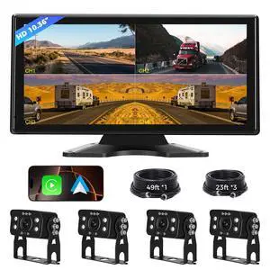 Truck RV Camera System with CarPlay & Android Auto,10.36'' Touch Screen with Recording & Voice Control & Navigation, 4 HD1080P IR Wired Rearview Backup Camera for Semi Trucks, RVs, Trailers Truck RV Camera System with CarPlay & Android Auto,10.36'' Touch Screen with Recording & Voice Control & Navigation, 4 HD1080P IR Wired Rearview Backup Camera for Semi Trucks, RVs, Trailers