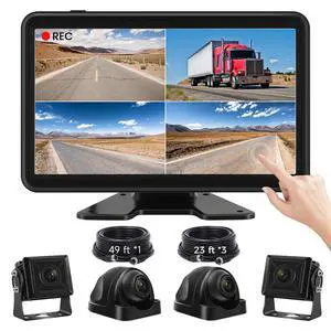 Wired Backup Camera System with 10.1" Touch Monitor, 4 HD 1080P Rear View& Side View Cameras, 4 Split Screen, Night Vision, IP68 Waterproof Back up Camera for Truck/RV/Trailer/Bus/Tractor Wired Backup Camera System with 10.1" Touch Monitor, 4 HD 1080P Rear View& Side View Cameras, 4 Split Screen, Night Vision, IP68 Waterproof Back up Camera for Truck/RV/Trailer/Bus/Tractor