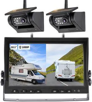 10.1" - 2 Magnetic Solar Wireless Backup Camera, HD 1080P DVR Monitor, Dual RV Cameras System for Hitch Towing RV Camper Trailer, IR Night Vision, Rechargeable Battery, Type-C Charging, SR2 10.1" - 2 Magnetic Solar Wireless Backup Camera, HD 1080P DVR Monitor, Dual RV Cameras System for Hitch Towing RV Camper Trailer, IR Night Vision, Rechargeable Battery, Type-C Charging, SR2