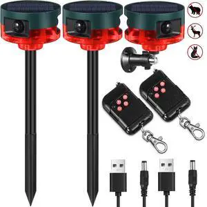 2 Pack Solar Outdoor Motion Sensor Alarm-Dog Barking&Gunshot Sound Support Recording Animal Deterrent for Home Security, 13 Kinds of Sounds (Red) 2 Pack Solar Outdoor Motion Sensor Alarm-Dog Barking&Gunshot Sound Support Recording Animal Deterrent for Home Security, 13 Kinds of Sounds (Red)