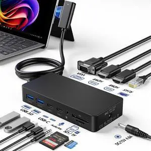 Surface Docking Station, Triple Display Dual 4K HDMI & VGA 12-in-1 Surface Dock for Surface Pro 11/10/9/8/7/6/5/4/3, Surface Laptop 7/6/5/4, Surface Book/Laptop Go Surface Docking Station, Triple Display Dual 4K HDMI & VGA 12-in-1 Surface Dock for Surface Pro 11/10/9/8/7/6/5/4/3, Surface Laptop 7/6/5/4, Surface Book/Laptop Go