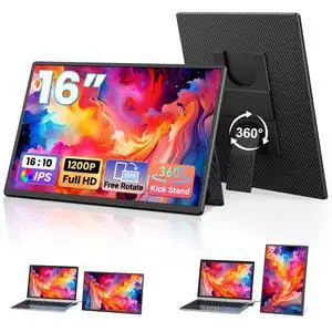 16.1" Portable Monitor for Laptop - 1200P FHD, Ultra-Thin Laptop Screen Extender Horizontal Vertical with 360° Rotating Detachable Stand, Plug & Play, Dual Travel Monitor for Laptop Wins Mac Chrome 16.1" Portable Monitor for Laptop - 1200P FHD, Ultra-Thin Laptop Screen Extender Horizontal Vertical with 360° Rotating Detachable Stand, Plug & Play, Dual Travel Monitor for Laptop Wins Mac Chrome