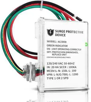 AG3000 HVAC Surge Protector 120/240V, Whole House Surge Protective Device for Mini Split and AC, with TPMOV Technology, Type 4X Watertight Enclosure, LED Indicator, 6-Year Support AG3000 HVAC Surge Protector 120/240V, Whole House Surge Protective Device for Mini Split and AC, with TPMOV Technology, Type 4X Watertight Enclosure, LED Indicator, 6-Year Support