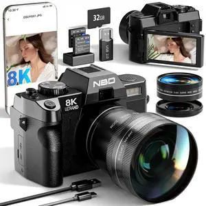 8K Digital Cameras for Photography,64MP Camara Fotograficas,Travel Vlogging Cameras for YouTube with 180°Flip Screen,16X Digital Zoom,2 Batteries,32GB TF Card,52mm Macro Lens (Black) 8K Digital Cameras for Photography,64MP Camara Fotograficas,Travel Vlogging Cameras for YouTube with 180°Flip Screen,16X Digital Zoom,2 Batteries,32GB TF Card,52mm Macro Lens (Black)
