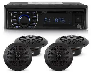 Marine Head Unit Receiver Speaker Kit - In-Dash LCD Digital Stereo Built-in Bluetooth & Microphone w/ AM FM Radio System 6.5 Waterproof Speakers (4) MP3/SD Readers & Remote Control -PLMRKT48BK Marine Head Unit Receiver Speaker Kit - In-Dash LCD Digital Stereo Built-in Bluetooth & Microphone w/ AM FM Radio System 6.5 Waterproof Speakers (4) MP3/SD Readers & Remote Control -PLMRKT48BK