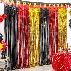 Cartoon Mouse Foil Fringe Curtains, 3Pcs Mouse Birthday Party Decorations | Black Red Gold Birthday Party Backdrop, 3.3x6.6 ft Cute Mouse Photo Booth Props Metallic Backdrop Streamers for Boys Baby Cartoon Mouse Foil Fringe Curtains, 3Pcs Mouse Birthday Party Decorations | Black Red Gold Birthday Party Backdrop, 3.3x6.6 ft Cute Mouse Photo Booth Props Metallic Backdrop Streamers for Boys Baby