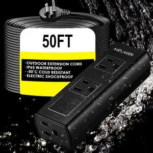 Outdoor Power Strip Weatherproof, 50FT Heavy Duty Outdoor Extension Cord - 3 Outlets - Waterproof Surge Protector, Shockproof Overload Protection Electrical Outlet, Industrial/Home Power Strip Outdoor Power Strip Weatherproof, 50FT Heavy Duty Outdoor Extension Cord - 3 Outlets - Waterproof Surge Protector, Shockproof Overload Protection Electrical Outlet, Industrial/Home Power Strip