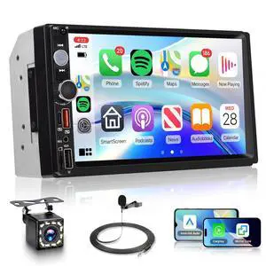 7 Inch Double Din Car Stereo, Wireless CarPlay Android Auto, 2 Din Touch Screen Radio, Bluetooth Stereo, AHD Backup Camera, Mirror Link, FM EQ SWC, Type-C USB Fast Charging, Online Video Playback 7 Inch Double Din Car Stereo, Wireless CarPlay Android Auto, 2 Din Touch Screen Radio, Bluetooth Stereo, AHD Backup Camera, Mirror Link, FM EQ SWC, Type-C USB Fast Charging, Online Video Playback