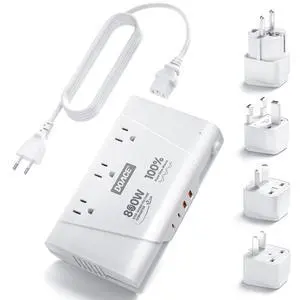 800W 220V to 110V Pure Sine Wave Voltage Converter, White | 3 AC Outlets, 2 USB-C & 2 USB-A, European Plug Adapter, For Hair Tools & Phones 800W 220V to 110V Pure Sine Wave Voltage Converter, White | 3 AC Outlets, 2 USB-C & 2 USB-A, European Plug Adapter, For Hair Tools & Phones