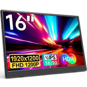 Portable Monitor 16.0inch FHD 1920 * 1200P USB C HDMI Ultra-Slim IPS Travel Display & Speakers, HDR Plug&Play, External Monitor for Laptop PC, Phone, Mac Portable Monitor 16.0inch FHD 1920 * 1200P USB C HDMI Ultra-Slim IPS Travel Display & Speakers, HDR Plug&Play, External Monitor for Laptop PC, Phone, Mac