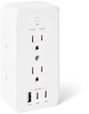 Wall Mount Surge Protector Power Strip with 9-in-1 Hub, 1080 Joules, 6 AC Outlets, 1 USB-A and 2 USB-C (20W Fast Charging), White Wall Mount Surge Protector Power Strip with 9-in-1 Hub, 1080 Joules, 6 AC Outlets, 1 USB-A and 2 USB-C (20W Fast Charging), White