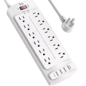 Power Strip, Surge Protector with 12 Outlets and 4 USB Ports, 6 Feet Extension Cord for Home, Office, Dorm Essentials, 2700 Joules, (White) Power Strip, Surge Protector with 12 Outlets and 4 USB Ports, 6 Feet Extension Cord for Home, Office, Dorm Essentials, 2700 Joules, (White)