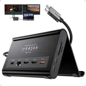 MacBook Docking Station Dual Monitor 4K@60Hz for MacBook Pro/Air M4/M5 | Macbook Pro Stand USB C Dock with 2 HDMI, Gigabit Ethernet, 3 USB 10Gbps, SD/TF, Audio, PD for Home & office, Black MacBook Docking Station Dual Monitor 4K@60Hz for MacBook Pro/Air M4/M5 | Macbook Pro Stand USB C Dock with 2 HDMI, Gigabit Ethernet, 3 USB 10Gbps, SD/TF, Audio, PD for Home & office, Black