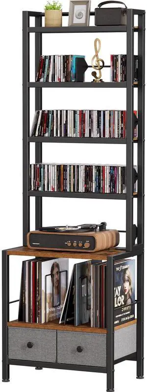 6-Tier DVD Shelf, Vinyl Record Storage Rack with Drawers | Industrial CD Storage Rack, Fits CDs, Books, and Albums, Media Tower Bookshelf for Living Room, Theater, 63 in Tall 6-Tier DVD Shelf, Vinyl Record Storage Rack with Drawers | Industrial CD Storage Rack, Fits CDs, Books, and Albums, Media Tower Bookshelf for Living Room, Theater, 63 in Tall