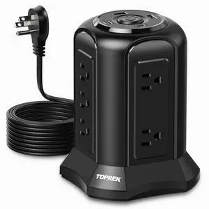 Tower Power Strip Surge Protector 2100J 10 Outlets, 2 USB-C (20W PD), 2 USB-A, 6.5FT Flat Plug Extension Cord for Home Office, Dorm, Desktop Tower Power Strip Surge Protector 2100J 10 Outlets, 2 USB-C (20W PD), 2 USB-A, 6.5FT Flat Plug Extension Cord for Home Office, Dorm, Desktop