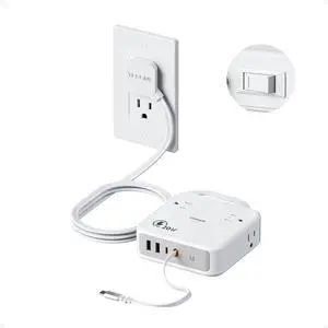 Surge Protector Extension Cord 5Ft, Flat Plug Power Strip | 4 Outlets 4 USB Ports(1 USB C) 20W USB C Cable, USB Charger 1050 Joules Protection, Suitable for Home Office Dorm, Grey Surge Protector Extension Cord 5Ft, Flat Plug Power Strip | 4 Outlets 4 USB Ports(1 USB C) 20W USB C Cable, USB Charger 1050 Joules Protection, Suitable for Home Office Dorm, Grey