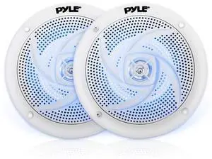 Marine Speakers 6.5 Inch - 2 Way Waterproof and Weather Resistant Outdoor Audio Stereo Sound System with LED Lights, 240 Watt Power and Low Profile Slim Style - 1 Pair (White) Marine Speakers 6.5 Inch - 2 Way Waterproof and Weather Resistant Outdoor Audio Stereo Sound System with LED Lights, 240 Watt Power and Low Profile Slim Style - 1 Pair (White)
