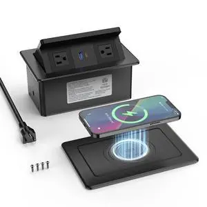 Pop up Power Outlet with 15W Wireless Charger, Recessed Power Strip with USB-C PD 20W, 2 Outlets, Desk Charging Station for Conference Room Kitchen Countertop, ETL Listed Pop up Power Outlet with 15W Wireless Charger, Recessed Power Strip with USB-C PD 20W, 2 Outlets, Desk Charging Station for Conference Room Kitchen Countertop, ETL Listed