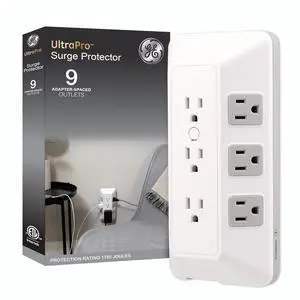 9-Outlet Sur Protector, Multi Plug Outlet Extender, Wall Tap | Adapter Spaced, for Home, School, and Office, 1780 Joules, White/Gray - 73628 9-Outlet Sur Protector, Multi Plug Outlet Extender, Wall Tap | Adapter Spaced, for Home, School, and Office, 1780 Joules, White/Gray - 73628