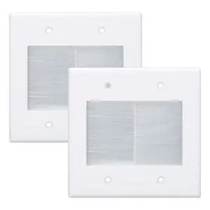 2 Gang Brush Wall Plate White 2 Pack, Double Gang Cable Management Kit for TV Coaxial, HDMI, Ethernet Cables, Speaker Wires and Power Cords Pass Through 2 Gang Brush Wall Plate White 2 Pack, Double Gang Cable Management Kit for TV Coaxial, HDMI, Ethernet Cables, Speaker Wires and Power Cords Pass Through